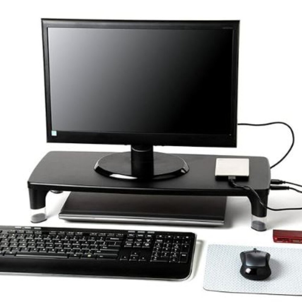 3M Adjustable Monitor Stand with 4-Port USB Hub, Black